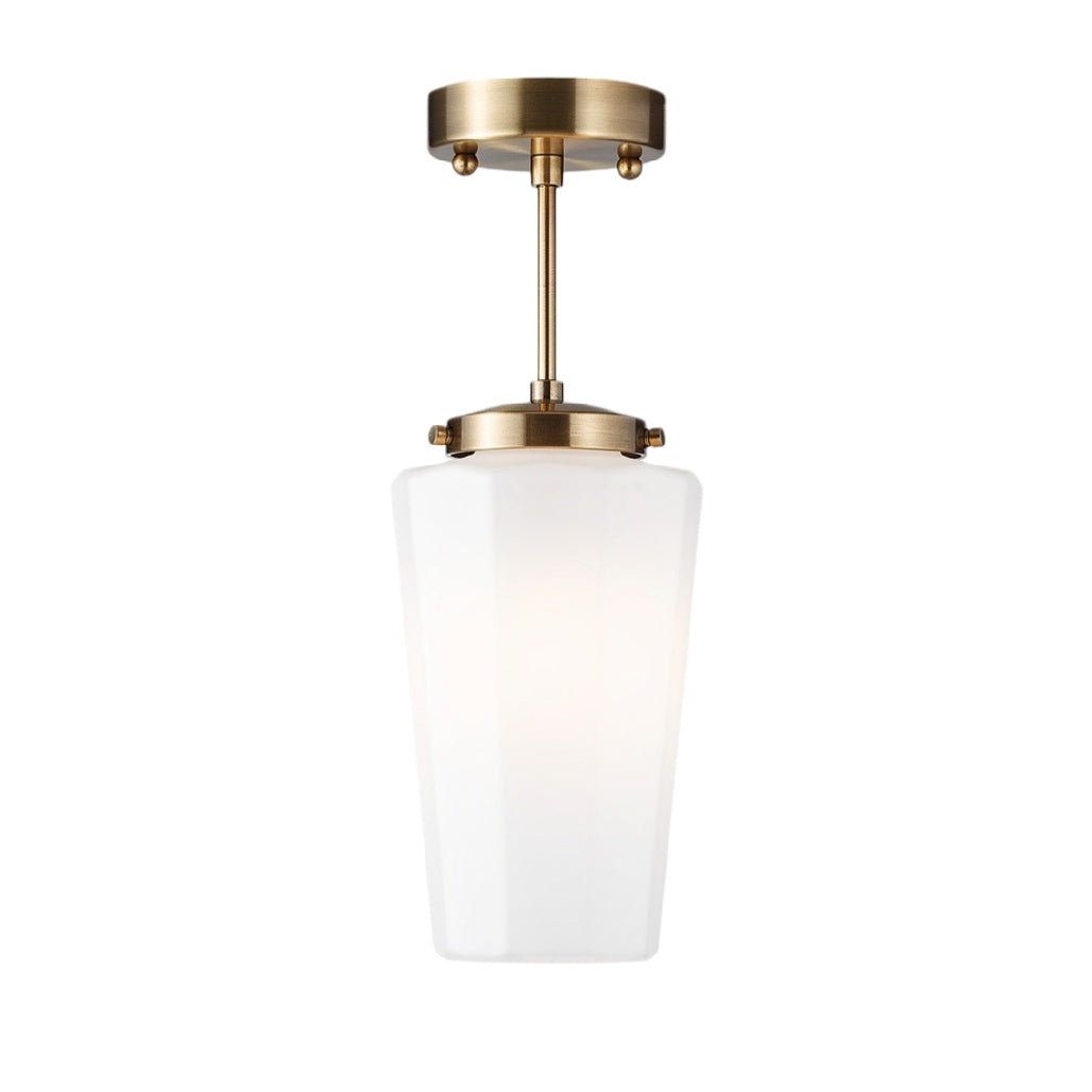 Hedendaagse Hanglamp met Oudgouden Afwerking en Witte Glazen Schaduw