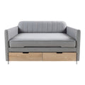 Moderne grijze slaapbank met opberglades en gestreepte bekleding